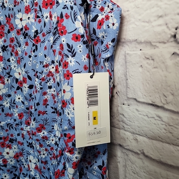 CALVIN KLEIN Women's Mini Dress Blue Floral Print Size M NWT Adjustable Straps - Picture 7 of 10